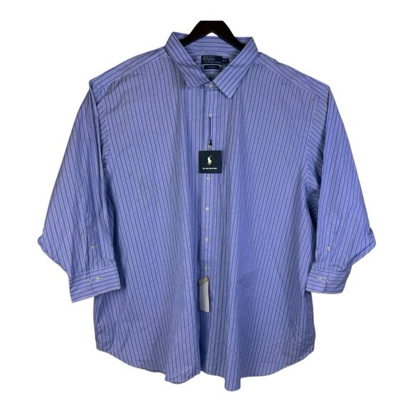 NWT Polo Ralph Lauren Durham Button Down Shirt 23 34/35 4XB Blue Vertical Strip - Picture 2 of 15